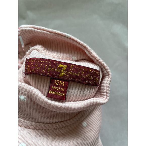 7 For All Mankind pink polka dot mock neck top long sleeve ribbed Size 12 mo - Picture 5 of 7